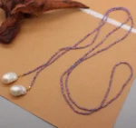 Copper Amethyst Necklace with Two Large Baroque Pearls - Image 2