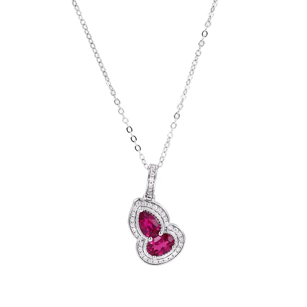 A001 (1) S925 Silver Lab-Grown Ruby Necklace - Image 1