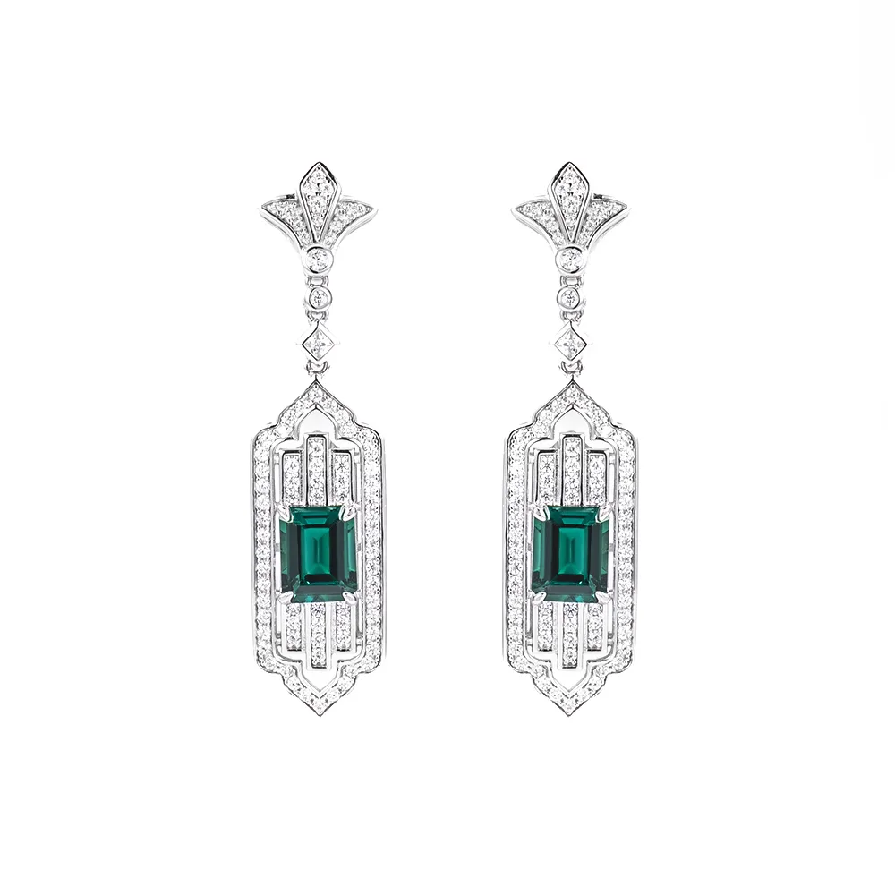 A001 S925 Silver Lab-Grown Emerald Earrings - Image 1