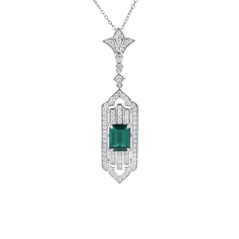 A001 S925 Silver Lab-Grown Emerald Necklace - Image 1