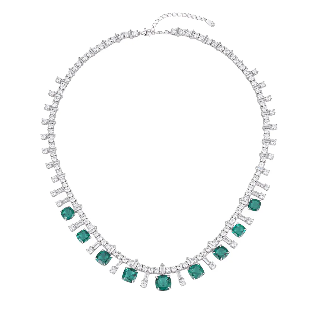 A001 S925 Silver Lab-Grown Emerald Necklace - Image 1