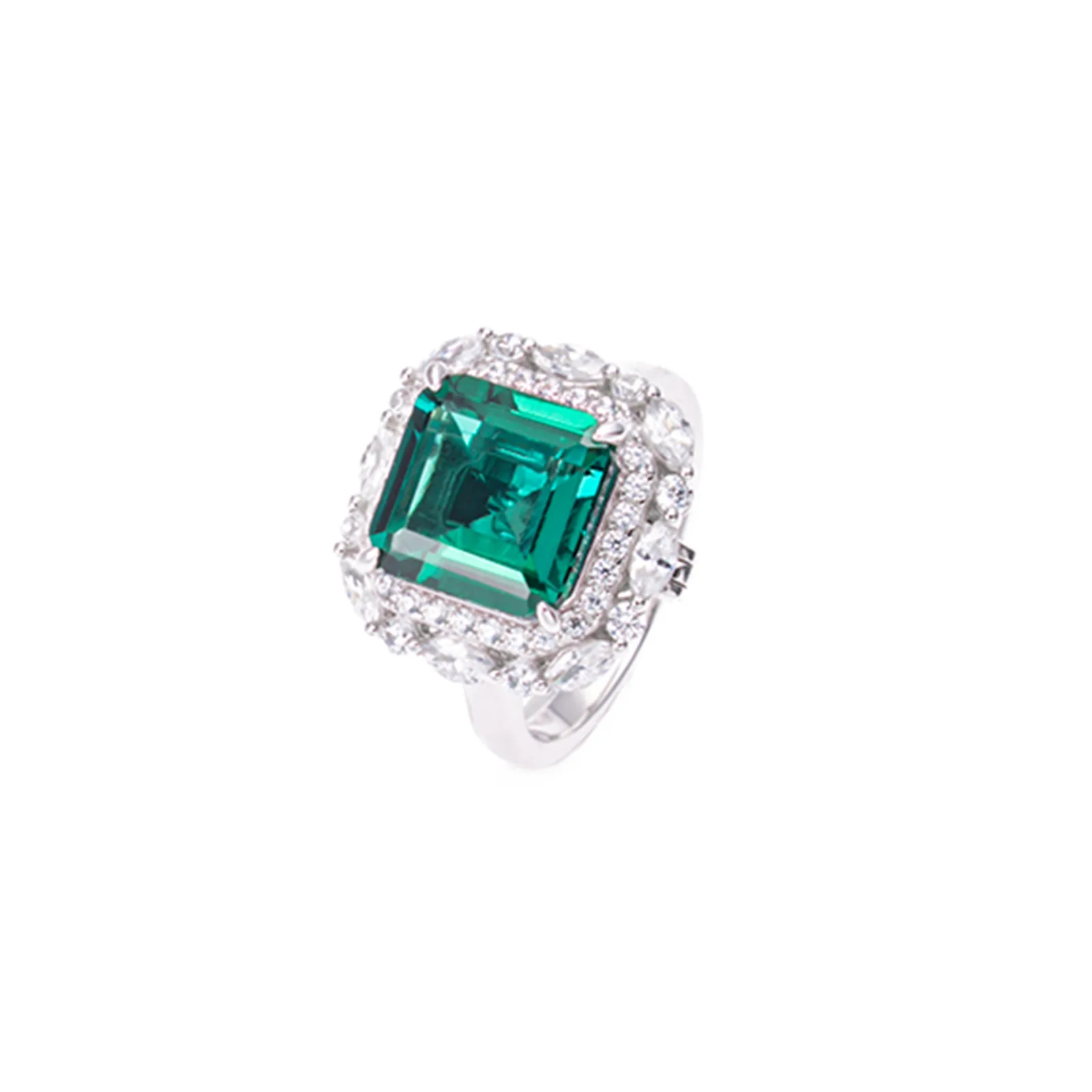 A001 S925 Silver Lab-Grown Emerald Ring - Image 1