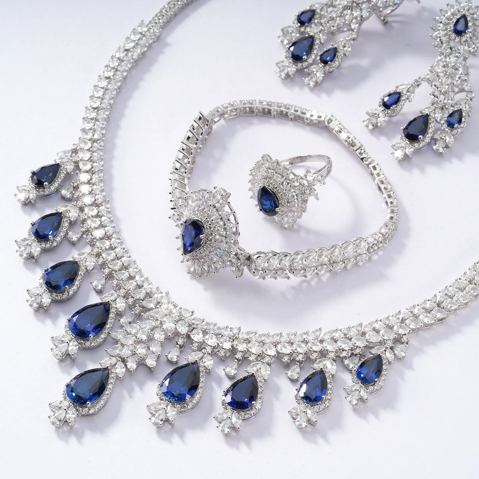 A001 925 Silver Lab-Grown Sapphire Set - Image 1