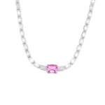 S925 Silver Lab-Grown Padparadscha Pink Sapphire Necklace - Image 2