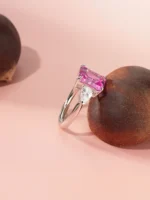 925 Silver Lab-Grown Padparadscha Pink Sapphire Ring - Image 3