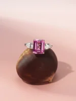 925 Silver Lab-Grown Padparadscha Pink Sapphire Ring - Image 4