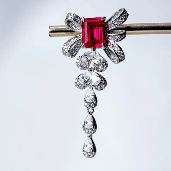 a001 (1) S925 Silver Lab-Grown Ruby Silver Base Earrings - Image 1