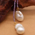 Copper Amethyst Necklace with Two Large Baroque Pearls - Image 4