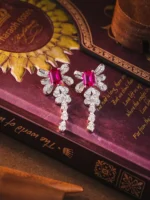 S925 Silver Lab-Grown Ruby Silver Base Earrings - Image 3