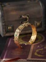 Stainless Steel Rhinestone + Malachite Bangle - Image 3