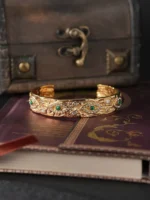 Stainless Steel Rhinestone + Malachite Bangle - Image 4